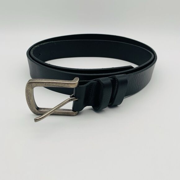 Mens Leather Belt Black Size 46-48 Full Grain Leather Nickel Hardware - Picture 1 of 10